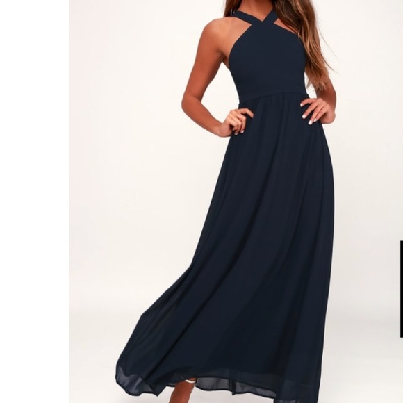 LULU’S AIR OF ROMANCE NAVY BLUE MAXI DRESS - Picture 1 of 3